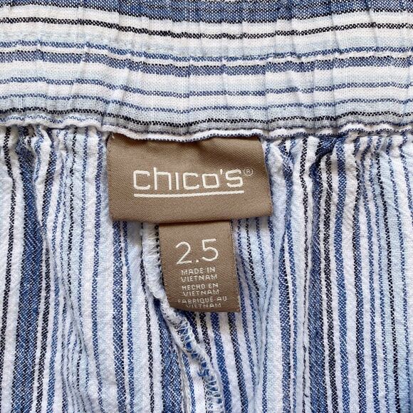 Chico's Pants Womens Size 2.5 (L 14) Linen Blend Striped Blue/White 24" Inseam - Picture 5 of 11